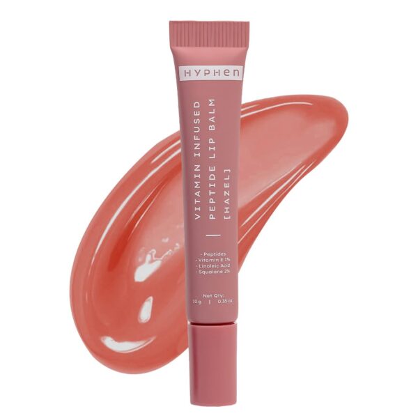 Hyphen Vitamin-Infused Tinted Lip Balm - Hazel | For Dry, Flaky & Dark Lips | 24 Hrs Moisturization | Hydrates, Plumps & Repairs Moisture Barrier | Peptide Lip Balm for Women | Peachy Nude Shade - 10g