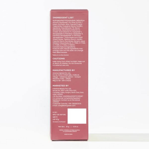 Hyphen Vitamin-Infused Tinted Lip Balm - Hazel | For Dry, Flaky & Dark Lips | 24 Hrs Moisturization | Hydrates, Plumps & Repairs Moisture Barrier | Peptide Lip Balm for Women | Peachy Nude Shade - 10g - Image 8