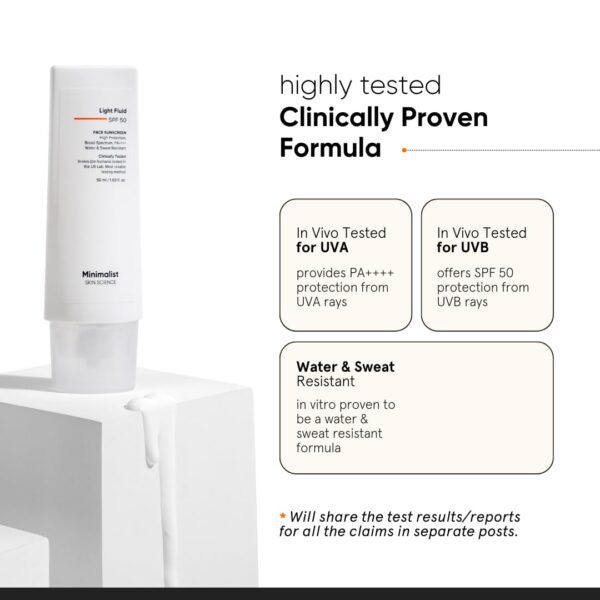 Minimalist Light Fluid Sunscreen SPF 50 for Oily Skin (PA++++) | Clinically Tested in US| No White Cast | Broad Spectrum | Lightweight, Water & Sweat Resistant | For Women & Men | 50ml - Image 2