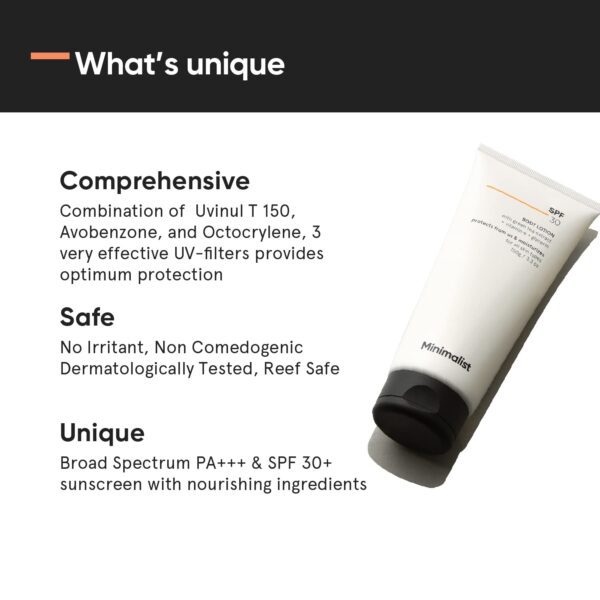 Minimalist SPF 30 Body Sunscreen, UVA & UVB Protection | Nourishing Lotion | Broad Spectrum PA+++ Sunscreen for All Skin Types | For Men & Women | 150 g - Image 3