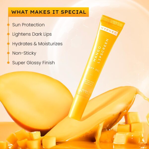 Hyphen Mango Lip Balm SPF 50 PA++++ | 2% Kojic Acid Brightening Lip Balm for Dark & Pigmented Lips | 1% Vitamin E & Vitamin C | Moisturizing SPF Lip Balm for Dry Lips - 10 g - Image 6