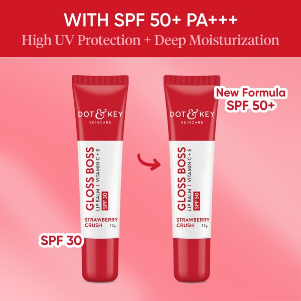 Dot & Key Gloss Boss Lip Duo | Strawberry Crush SPF 50 Lip Balm 12gm & Cocoa Mint SPF 50 Lip Balm 12gm | Sun Protected Tinted Lip Balm for Women | Fades Pigmentation | Moisturizes Dry & Flaky Lips - Image 5