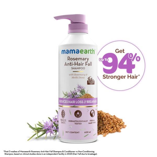 Mamaearth Rosemary Anti-Hair Fall Shampoo with Rosemary & Methi Dana for Reducing Hair Loss & Breakage | Gives up to 94% Stronger Hair | Up to 93% Less Hair Fall |Sulphate Free Shampoo |For Men and Women | 600 ml - Image 9