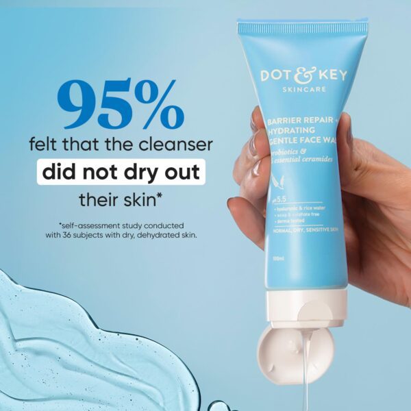 DOT & KEY Barrier Repair + Hydrating Gentle Face Wash With Probiotic|Ceremide Face Wash|Face Wash For Dry Skin,Normal Skin&Sensitive Skin|Gently Cleanses Skin From Dirt&Oil For Unisex,100Ml - Image 3