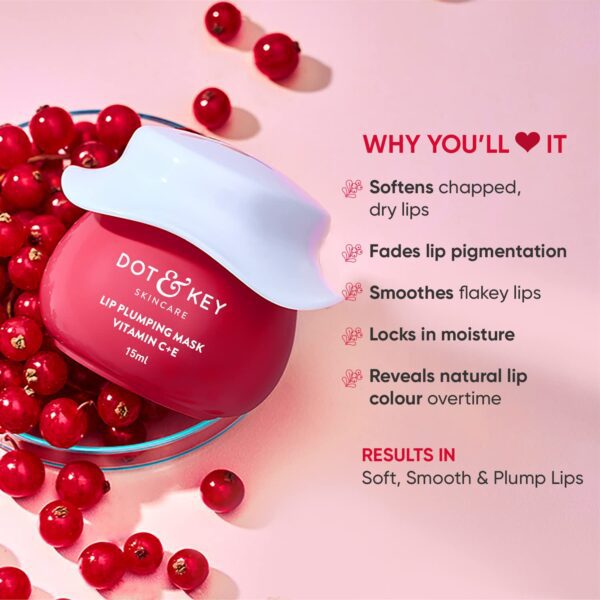 DOT & KEY Lip Plumping Mask With Shea Butter&Vitamin C + E For Naturally Glowing Lips|Smoothes Flaky&Dry Lips|Lip Mask For Soft,Smooth&Plump Lips|(Lingonberry)|15Ml - Image 2