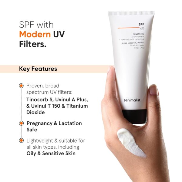 Minimalist Sunscreen SPF 60 PA ++++ | Pregnancy Safe | For Sensitive Skin | Broad Spectrum Sunscreen SPF 50+ With Potent Antioxidants & Advanced Filters | No White Cast, Non Irritant | 50 gm - Image 2